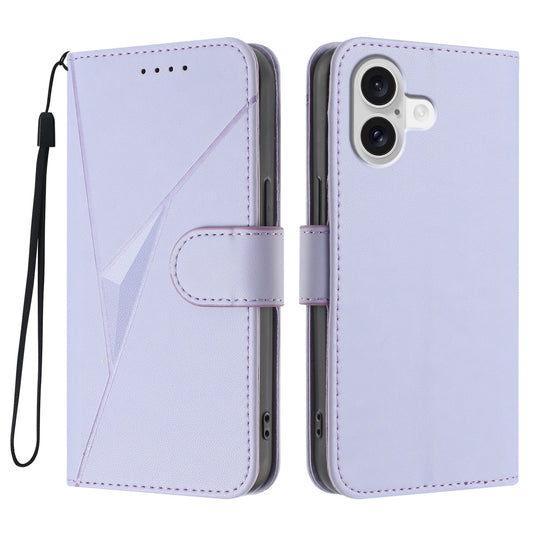 For iPhone 17 Case Triangle Imprint Leather Phone Cover with Lanyard - Light Purple