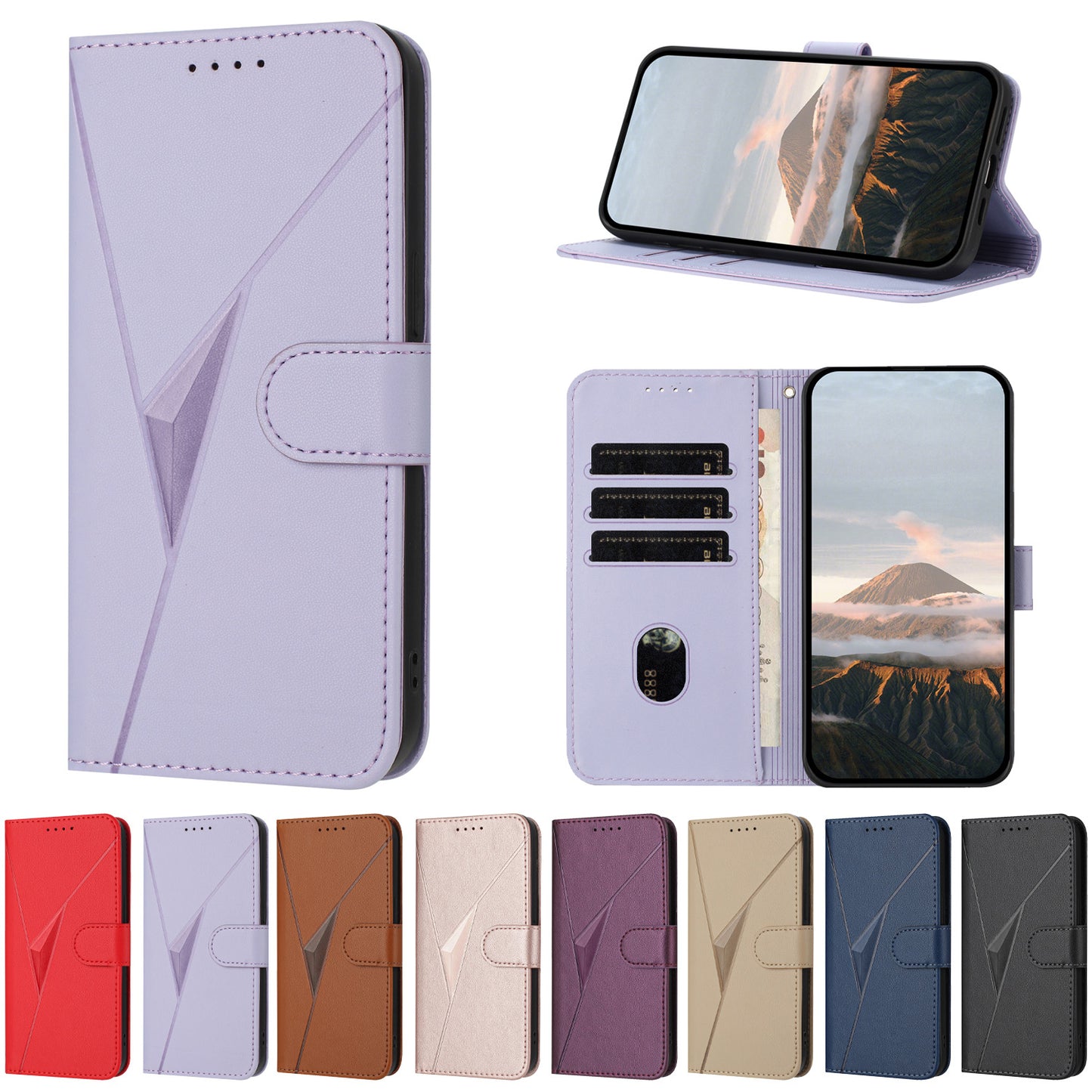 For iPhone 17 Case Triangle Imprint Leather Phone Cover with Lanyard - Light Purple