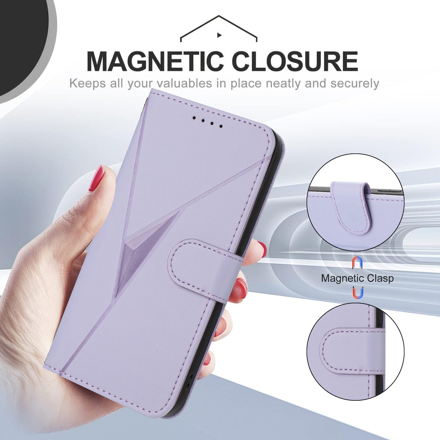 For iPhone 17 Case Triangle Imprint Leather Phone Cover with Lanyard - Light Purple