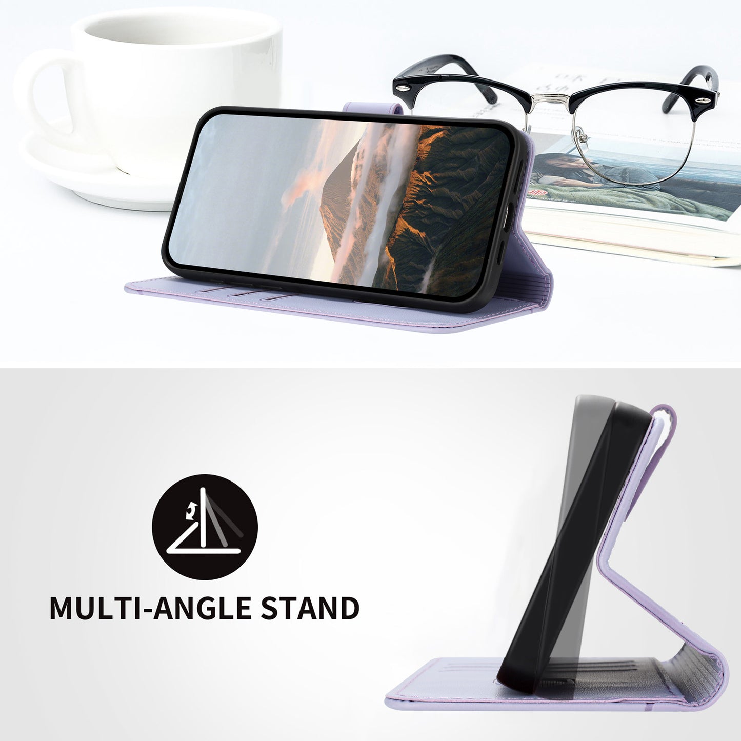 For iPhone 17 Case Triangle Imprint Leather Phone Cover with Lanyard - Light Purple