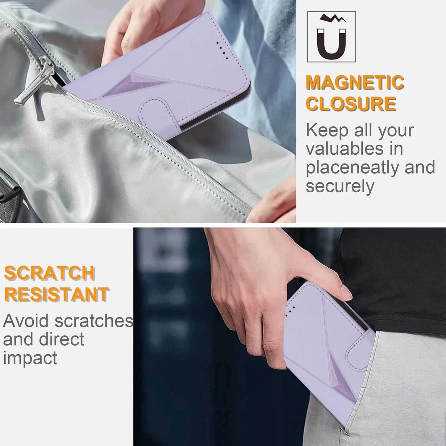 For iPhone 17 Case Triangle Imprint Leather Phone Cover with Lanyard - Light Purple