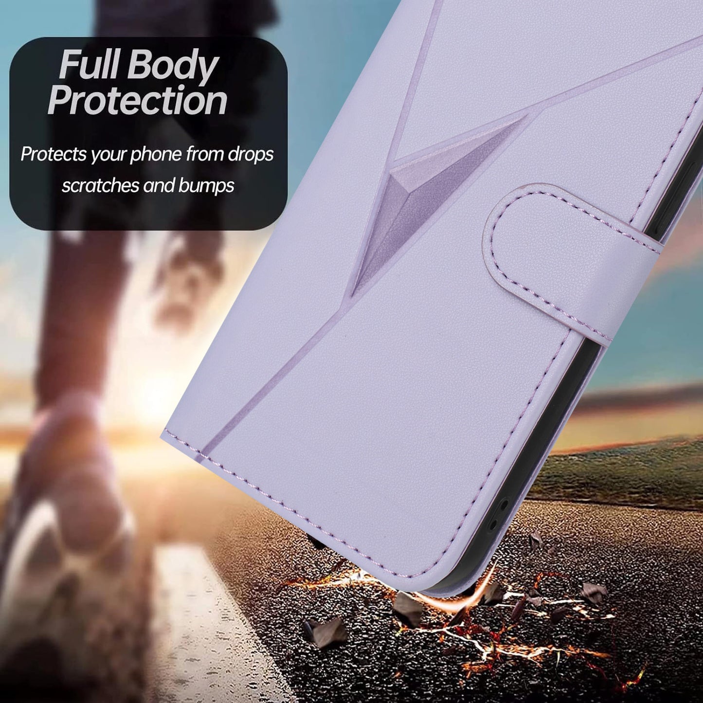 For iPhone 17 Case Triangle Imprint Leather Phone Cover with Lanyard - Light Purple