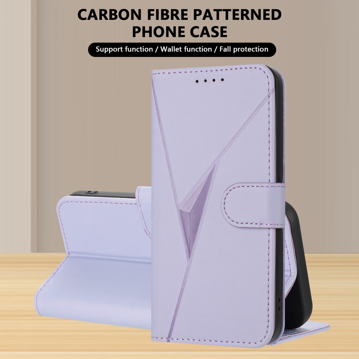 For iPhone 17 Case Triangle Imprint Leather Phone Cover with Lanyard - Light Purple