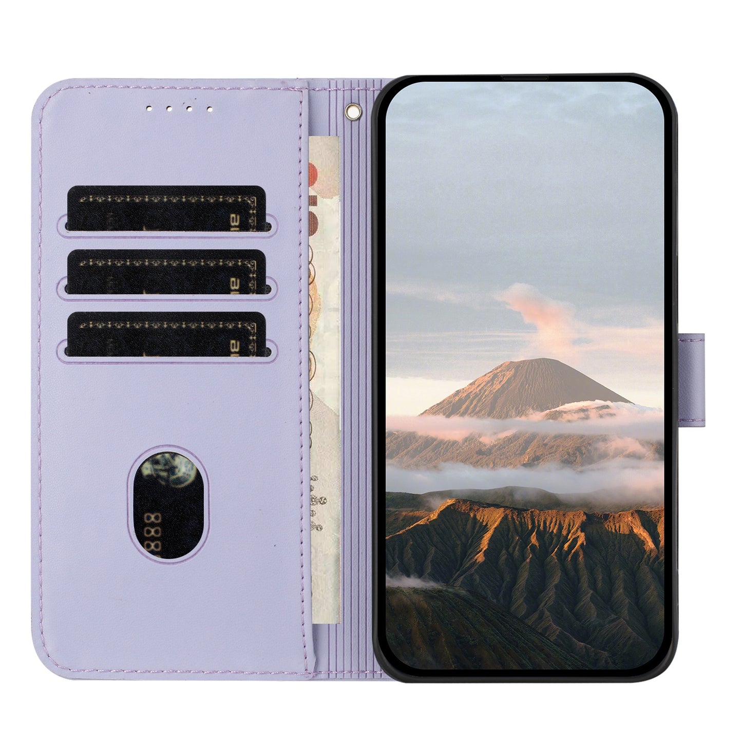 For iPhone 17 Case Triangle Imprint Leather Phone Cover with Lanyard - Light Purple