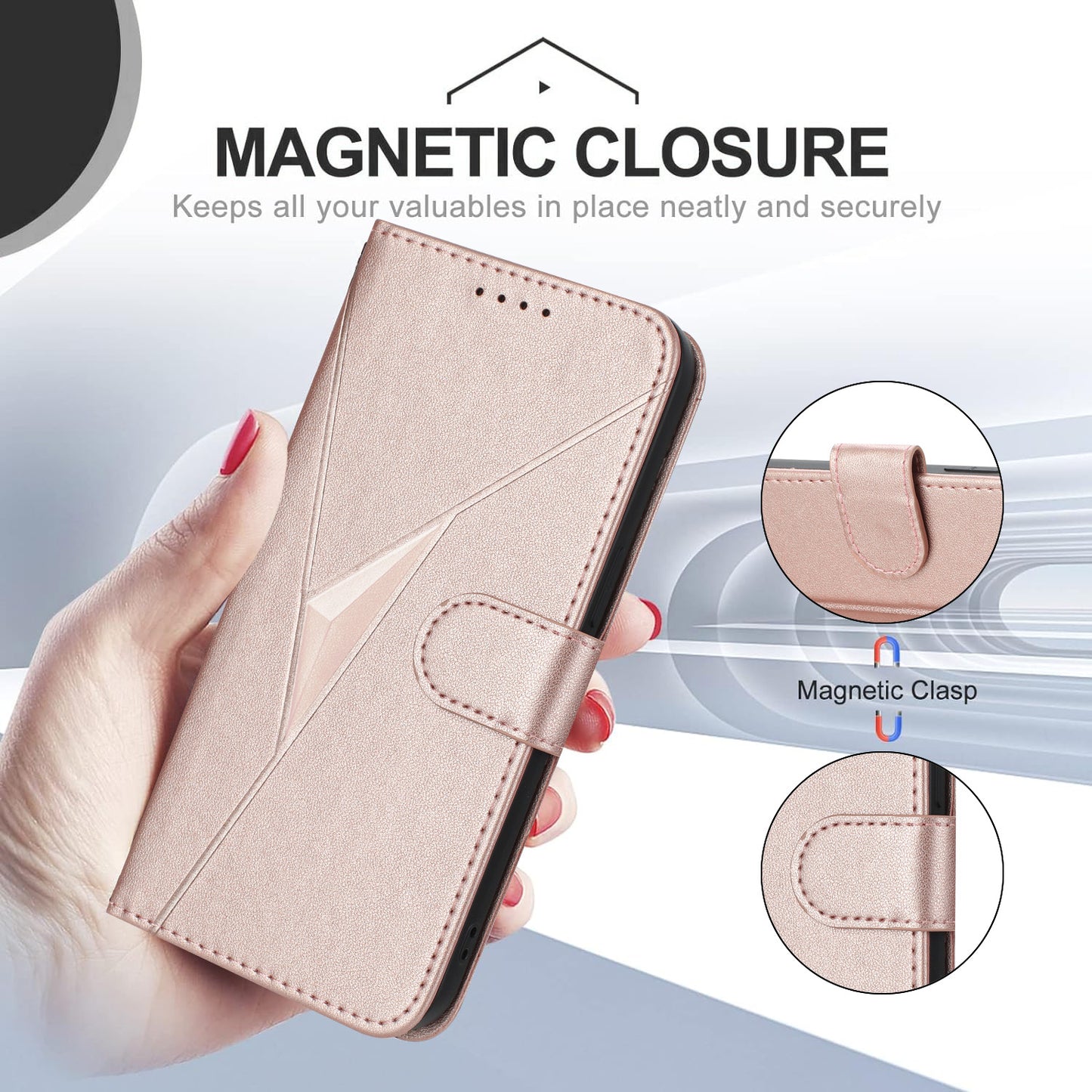 For iPhone 17 Case Triangle Imprint Leather Phone Cover with Lanyard - Rose Gold