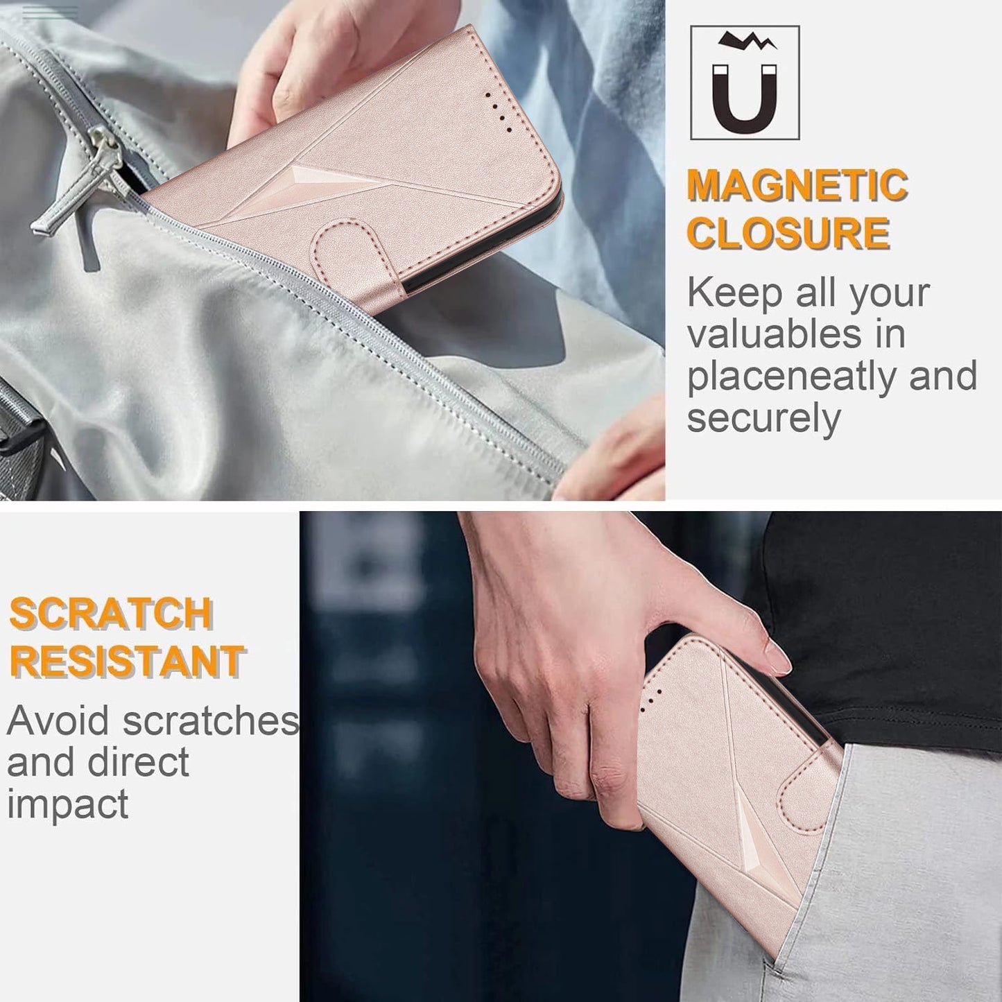 For iPhone 17 Case Triangle Imprint Leather Phone Cover with Lanyard - Rose Gold