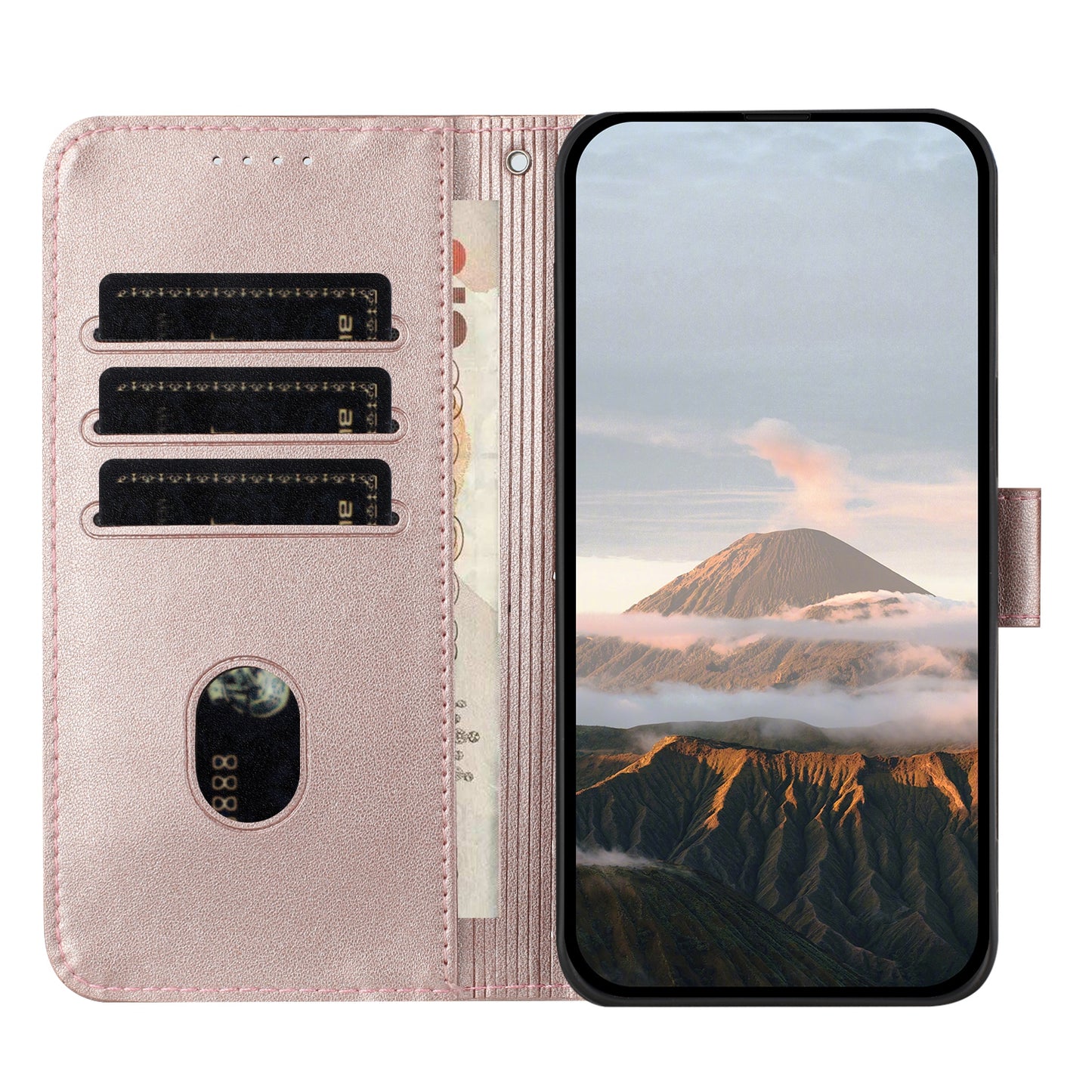 For iPhone 17 Case Triangle Imprint Leather Phone Cover with Lanyard - Rose Gold
