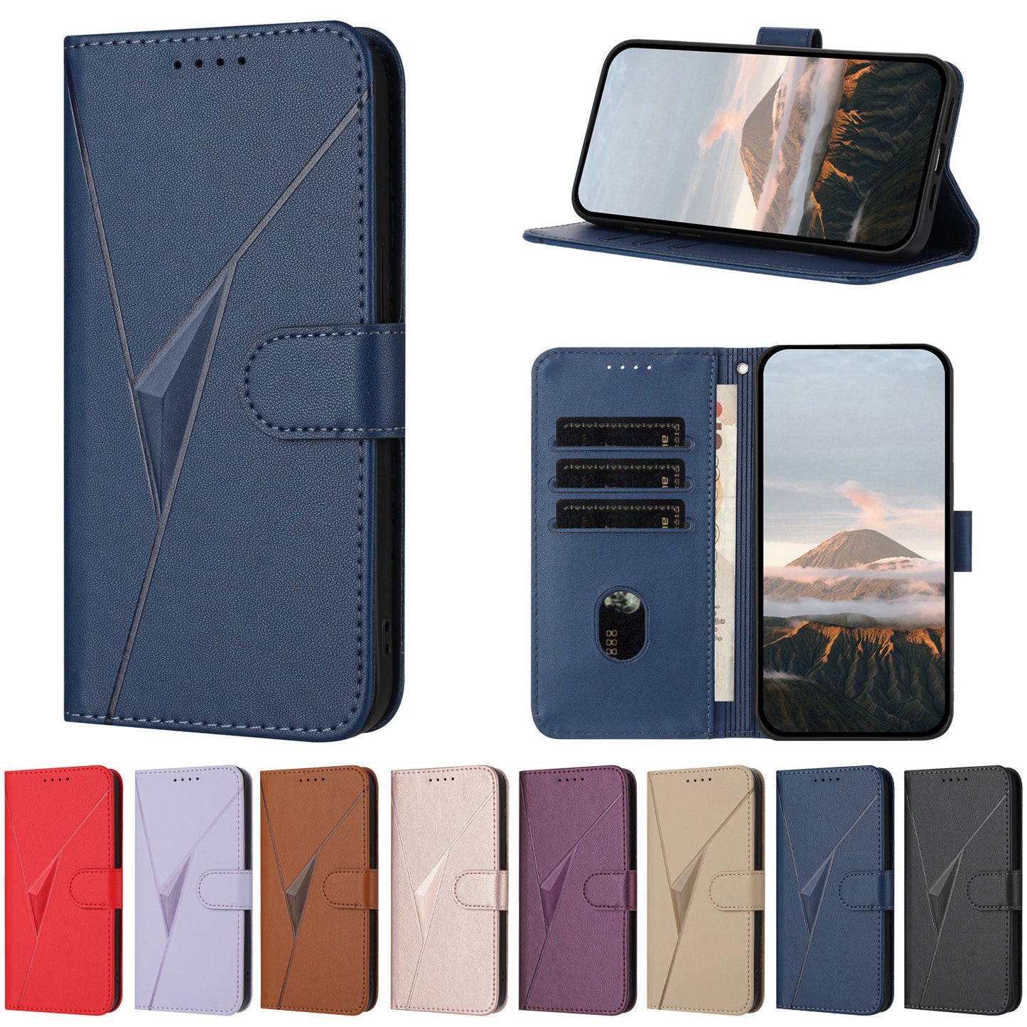 For iPhone 17 Case Triangle Imprint Leather Phone Cover with Lanyard - Royal Blue