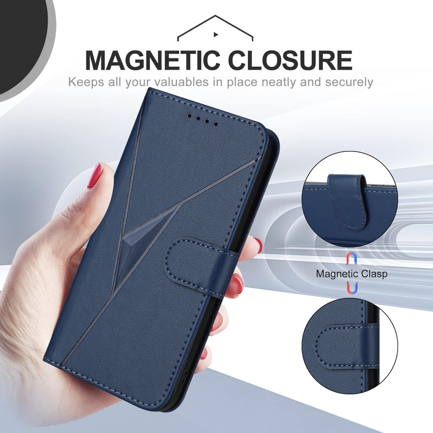 For iPhone 17 Case Triangle Imprint Leather Phone Cover with Lanyard - Royal Blue