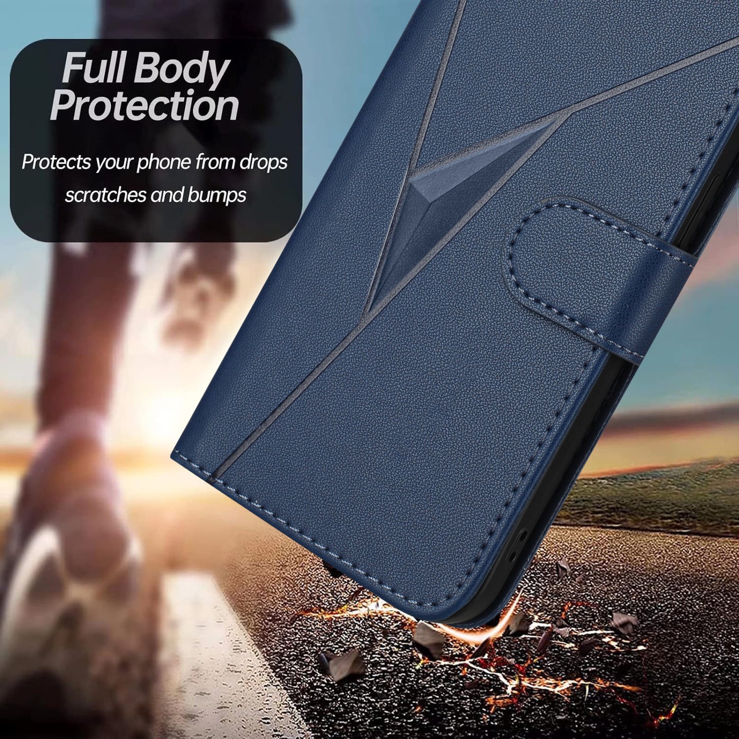 For iPhone 17 Case Triangle Imprint Leather Phone Cover with Lanyard - Royal Blue