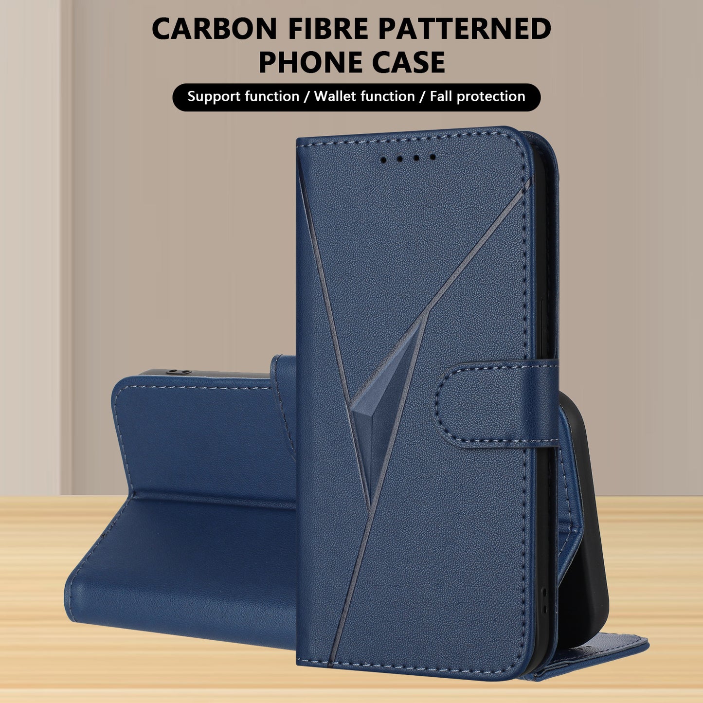 For iPhone 17 Case Triangle Imprint Leather Phone Cover with Lanyard - Royal Blue