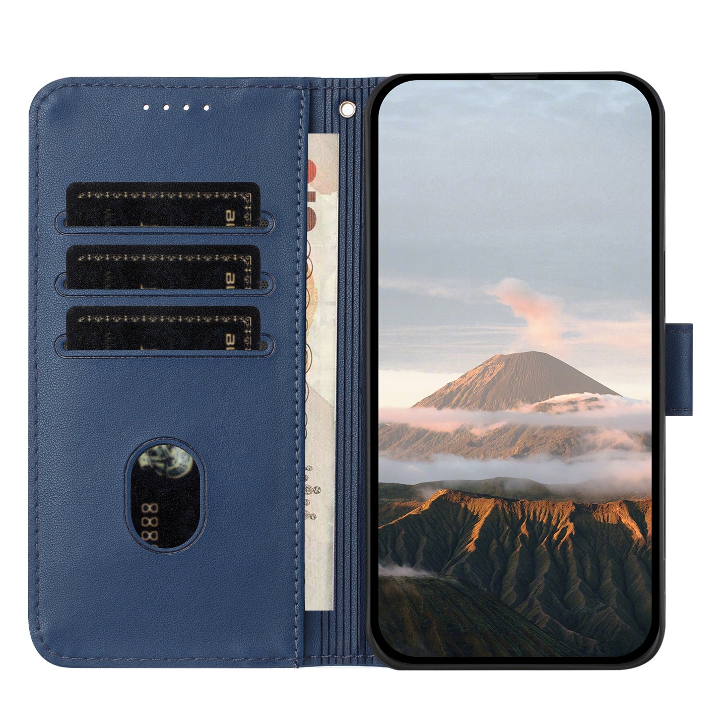 For iPhone 17 Case Triangle Imprint Leather Phone Cover with Lanyard - Royal Blue