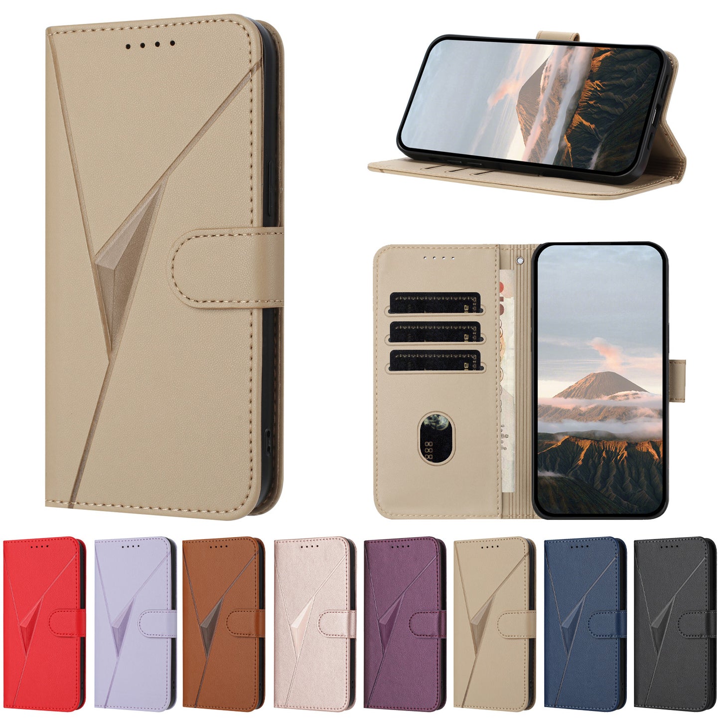 For iPhone 17 Case Triangle Imprint Leather Phone Cover with Lanyard - Golden