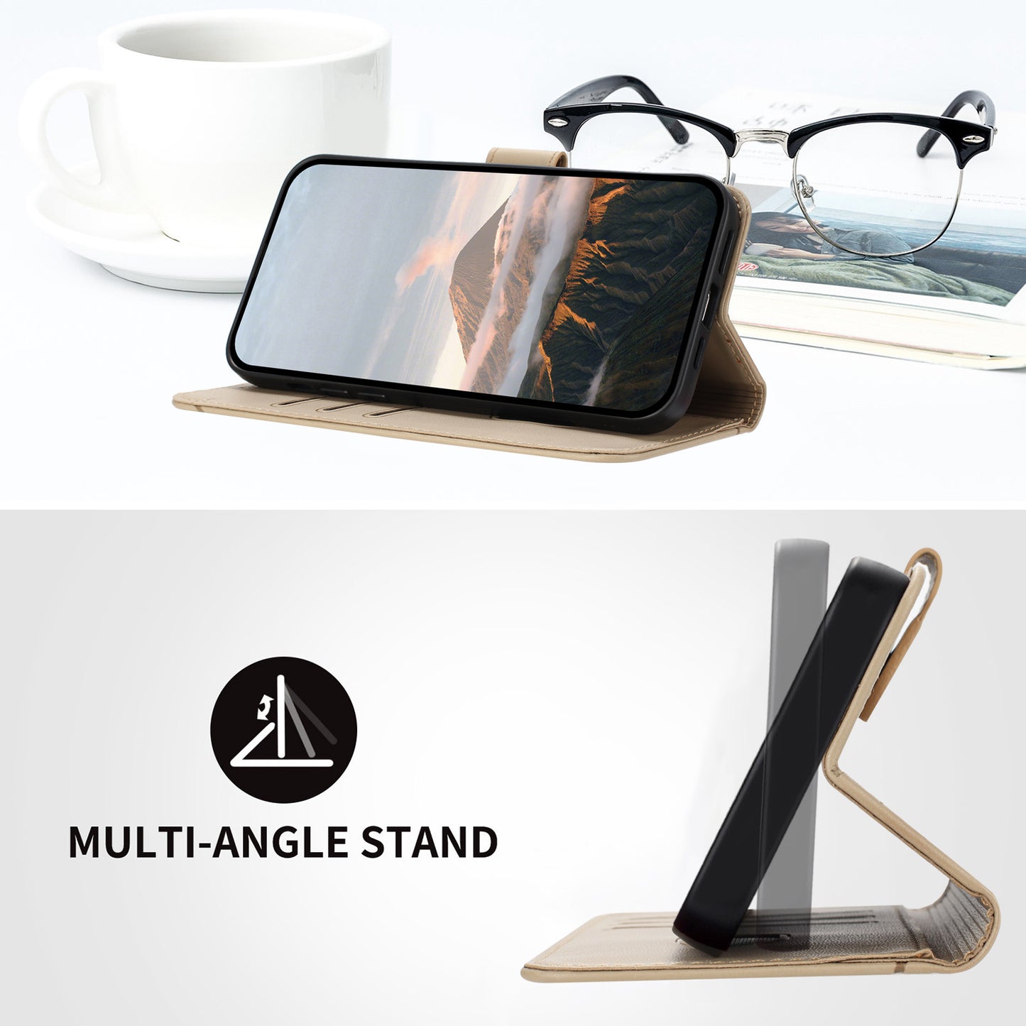 For iPhone 17 Case Triangle Imprint Leather Phone Cover with Lanyard - Golden