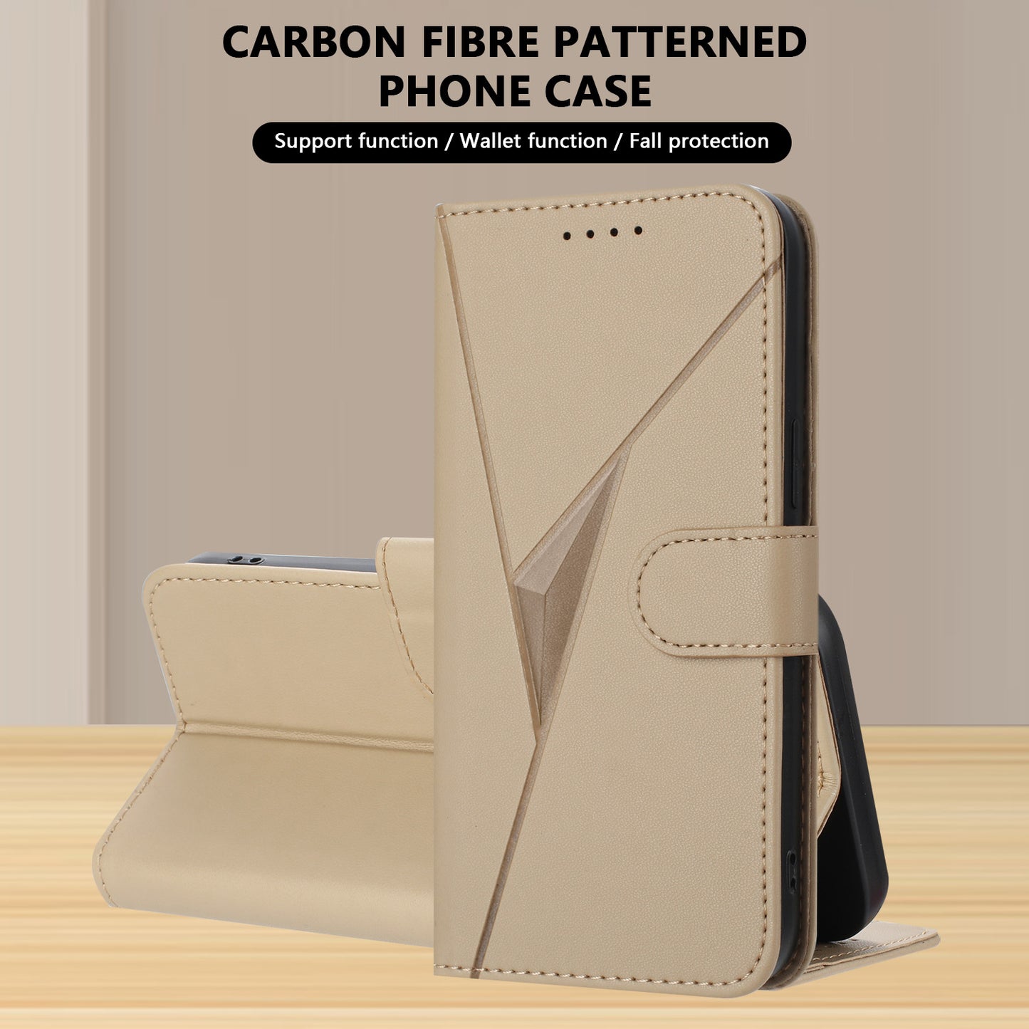 For iPhone 17 Case Triangle Imprint Leather Phone Cover with Lanyard - Golden