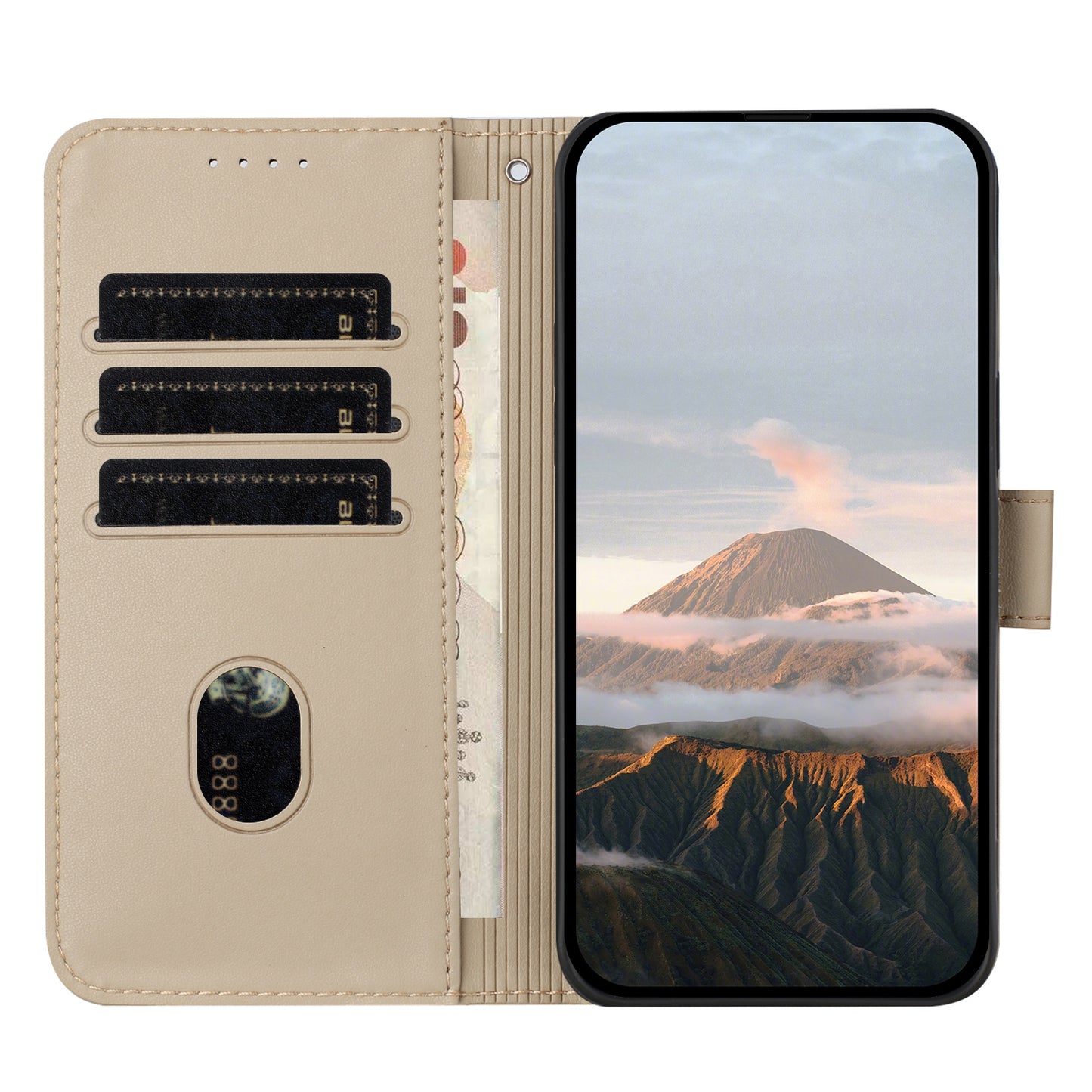 For iPhone 17 Case Triangle Imprint Leather Phone Cover with Lanyard - Golden