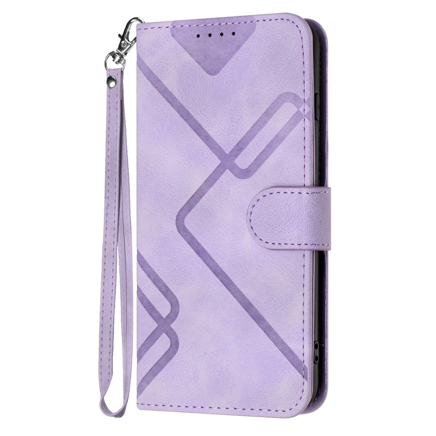 For iPhone 17 Wallet Case Line Imprinted PU Leather Phone Cover with Strap - Purple