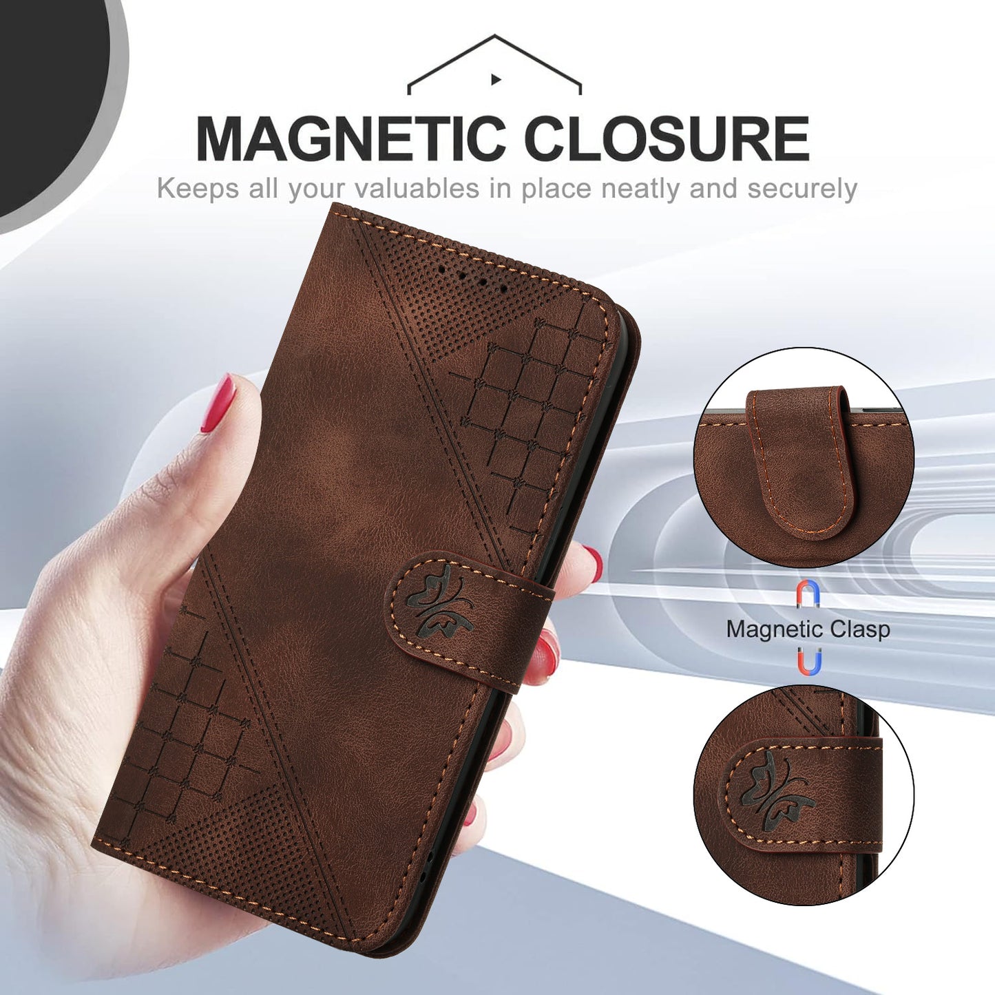 For iPhone 17 Leather Wallet Case Butterfly Flower Imprinted Phone Cover with Strap - Coffee