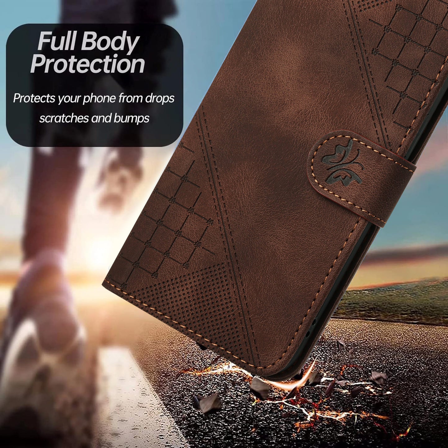 For iPhone 17 Leather Wallet Case Butterfly Flower Imprinted Phone Cover with Strap - Coffee