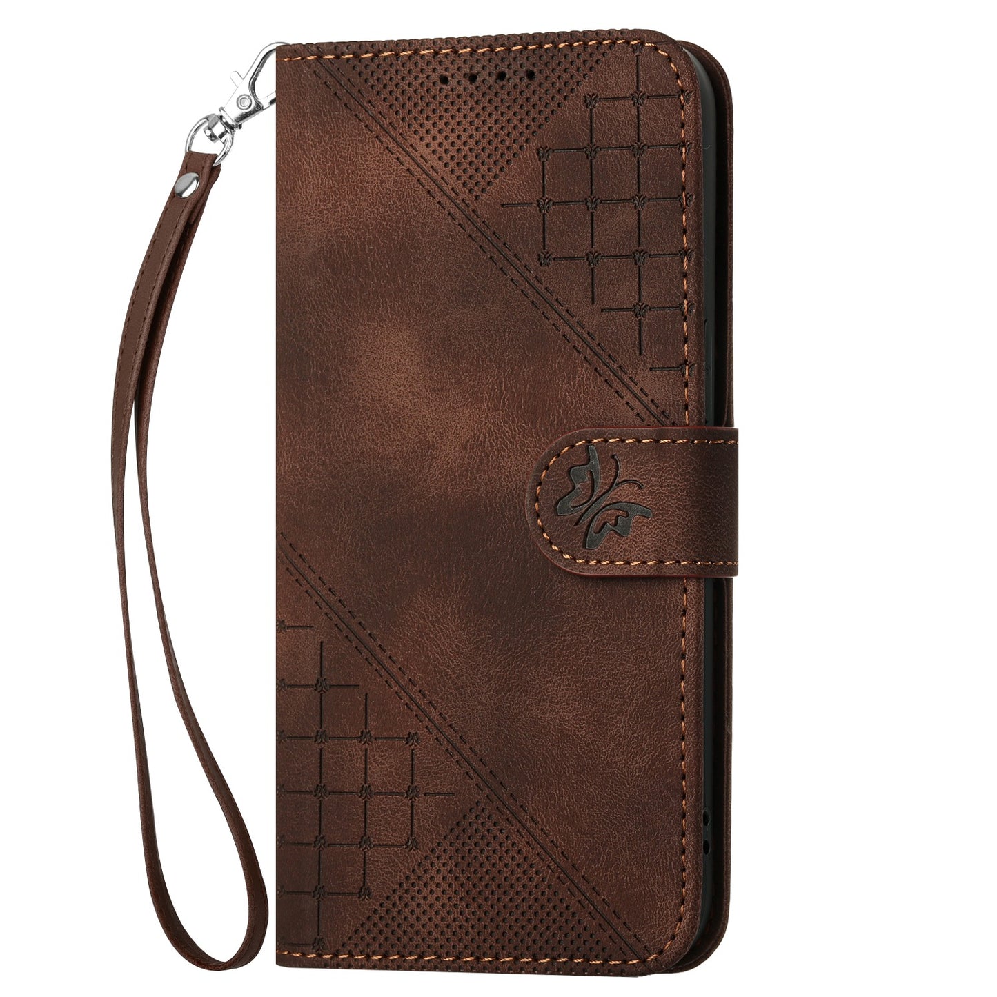 For iPhone 17 Leather Wallet Case Butterfly Flower Imprinted Phone Cover with Strap - Coffee