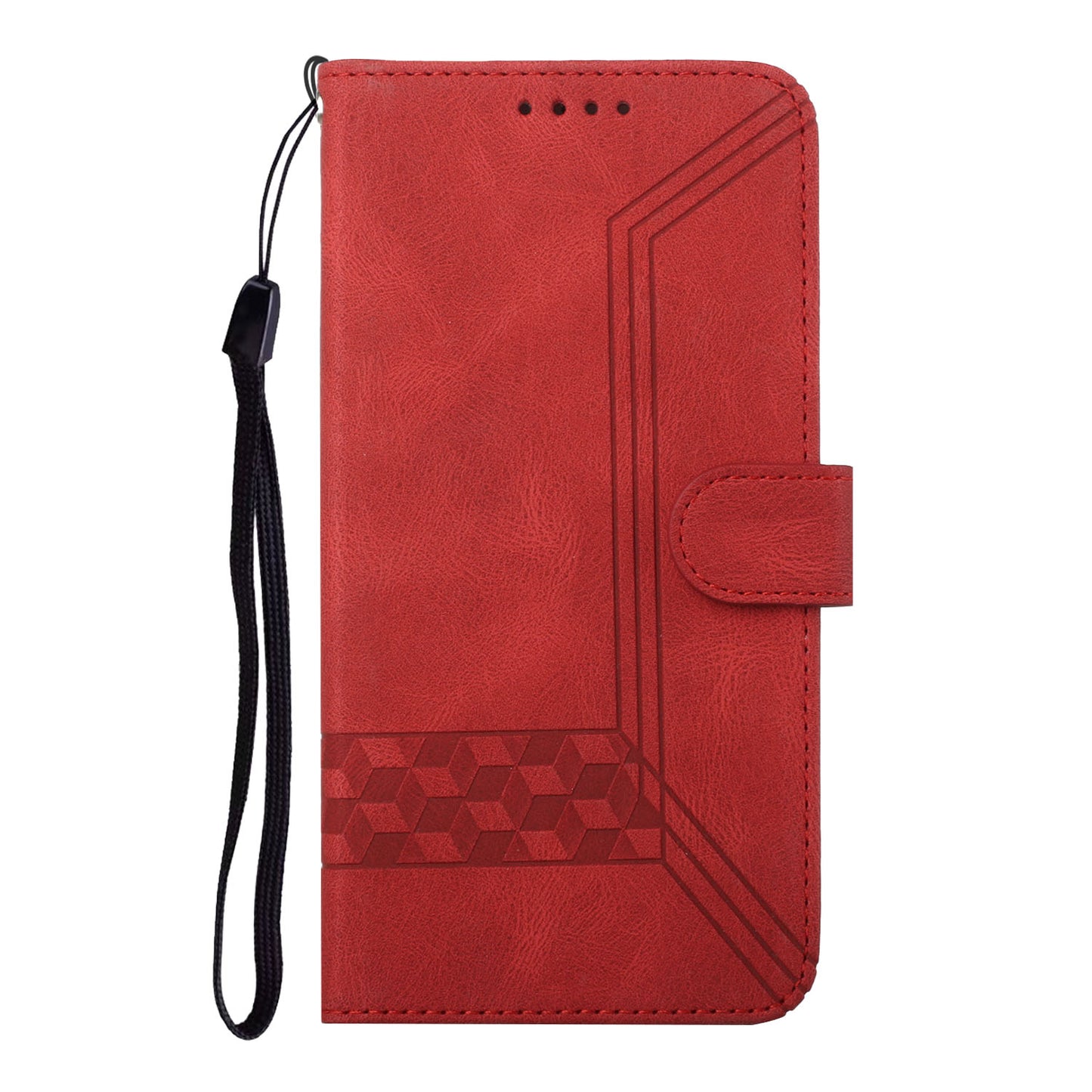 For iPhone 17 Phone Case with Strap Imprint PU Leather Wallet Stand Cover - Red