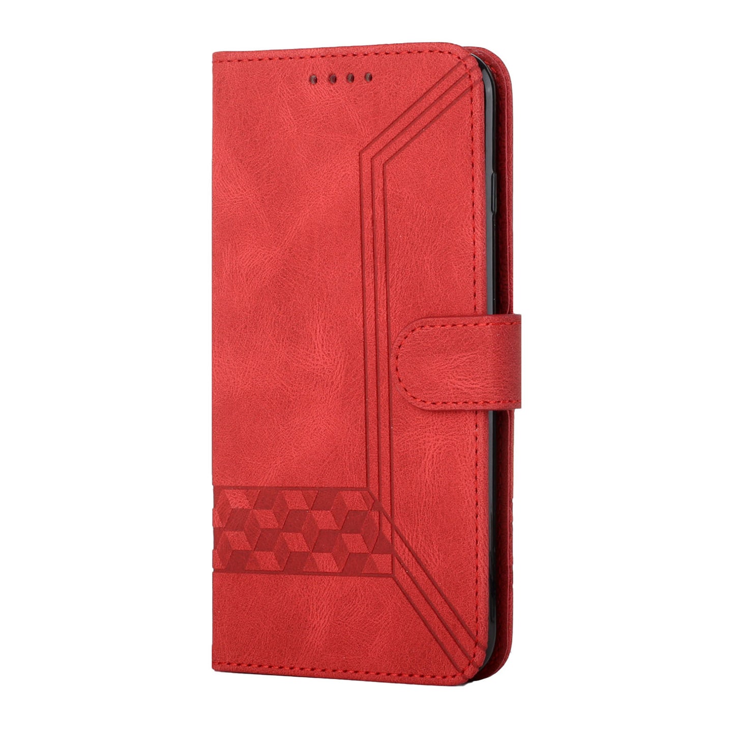 For iPhone 17 Phone Case with Strap Imprint PU Leather Wallet Stand Cover - Red