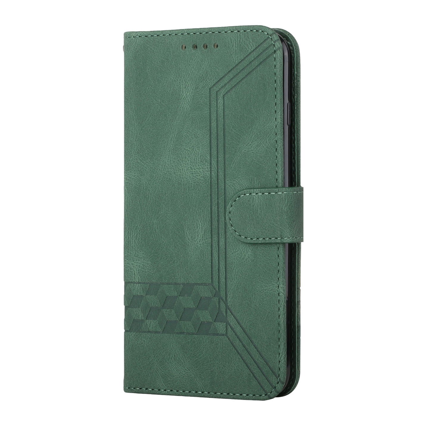For iPhone 17 Phone Case with Strap Imprint PU Leather Wallet Stand Cover - Blackish Green