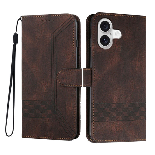 For iPhone 17 Phone Case with Strap Imprint PU Leather Wallet Stand Cover - Coffee