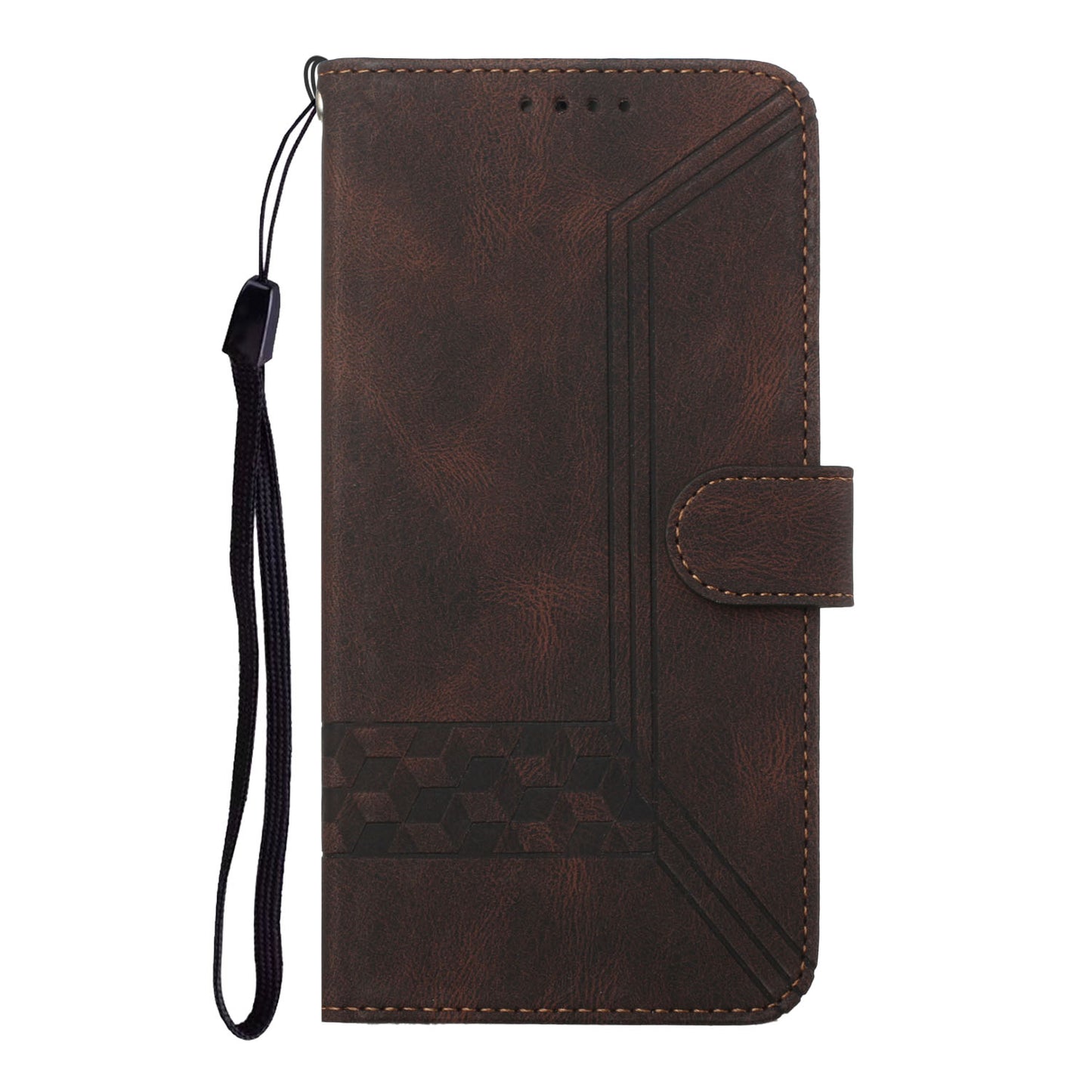 For iPhone 17 Phone Case with Strap Imprint PU Leather Wallet Stand Cover - Coffee