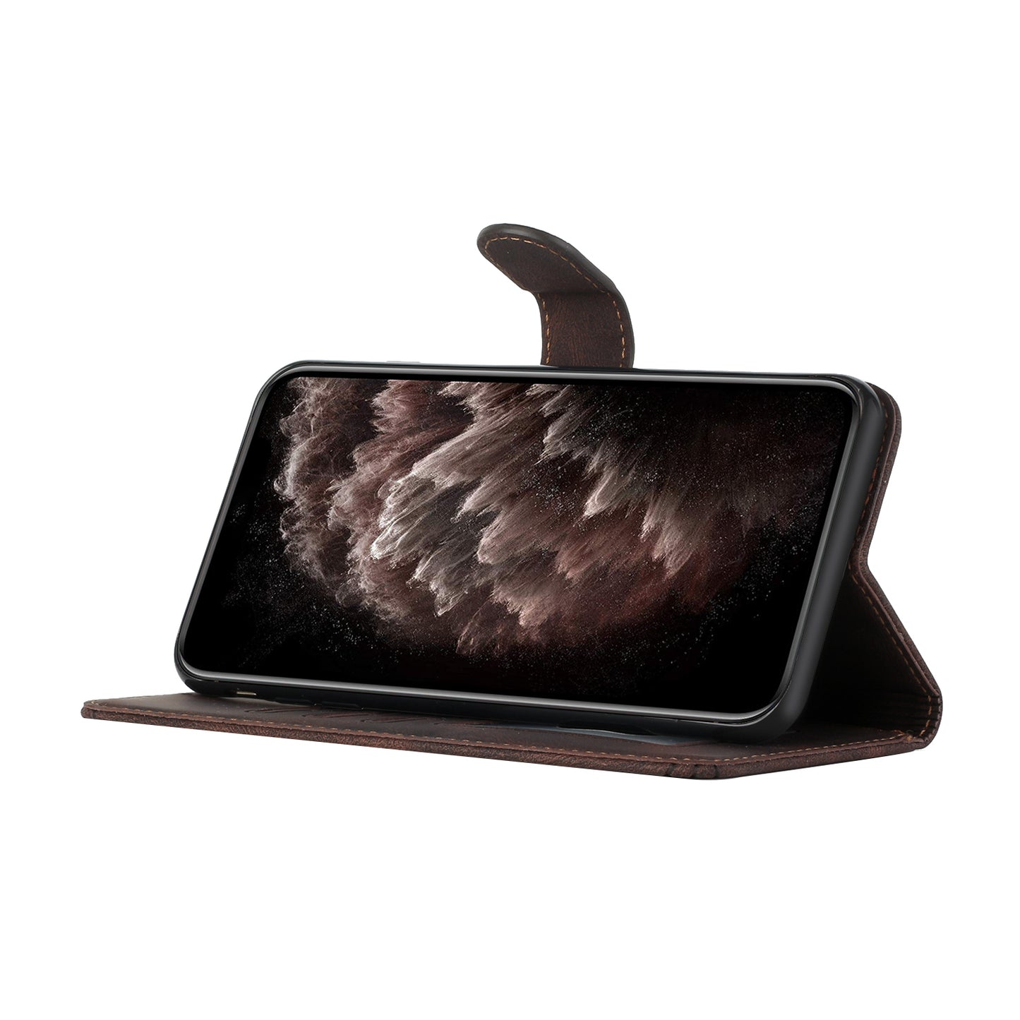 For iPhone 17 Phone Case with Strap Imprint PU Leather Wallet Stand Cover - Coffee