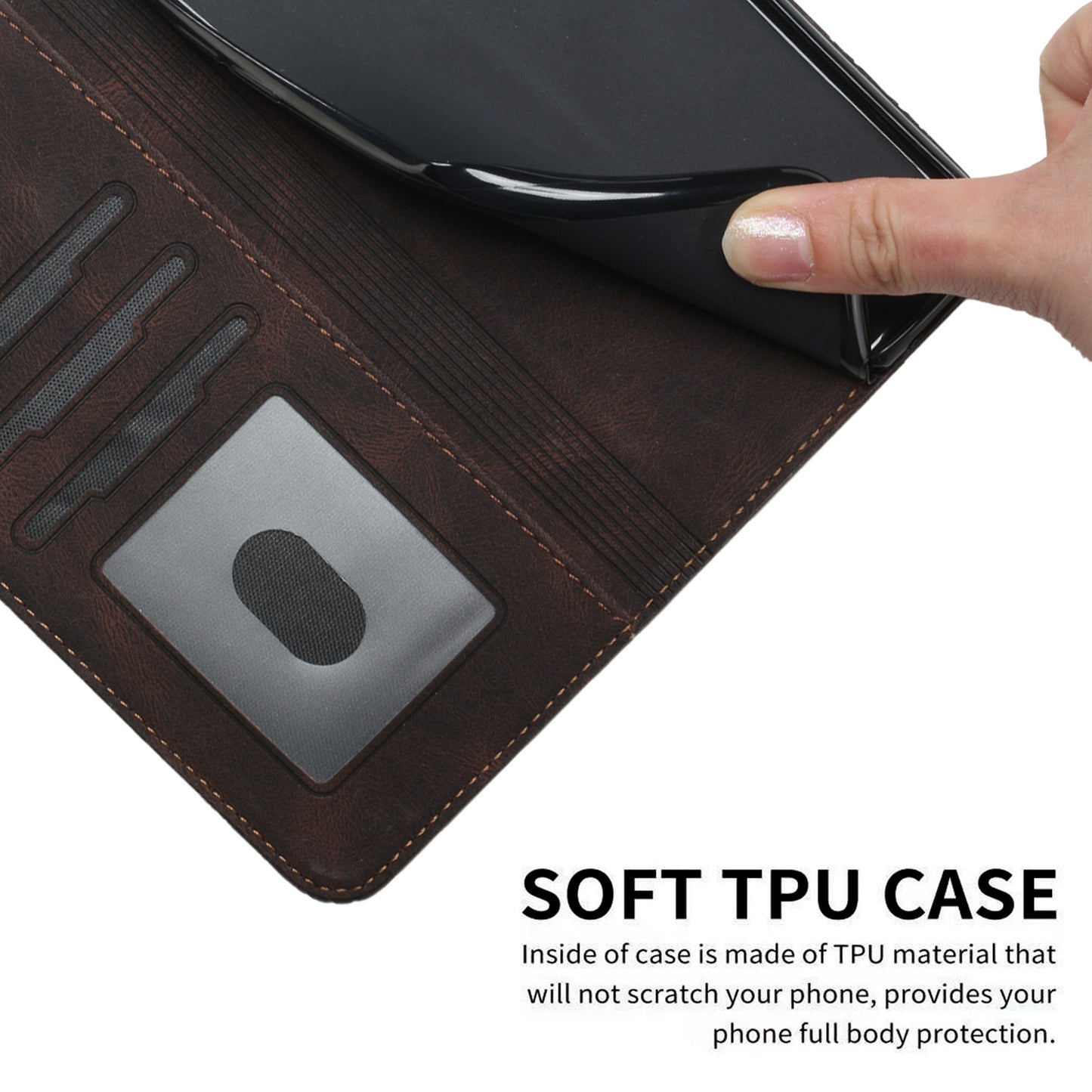 For iPhone 17 Phone Case with Strap Imprint PU Leather Wallet Stand Cover - Coffee