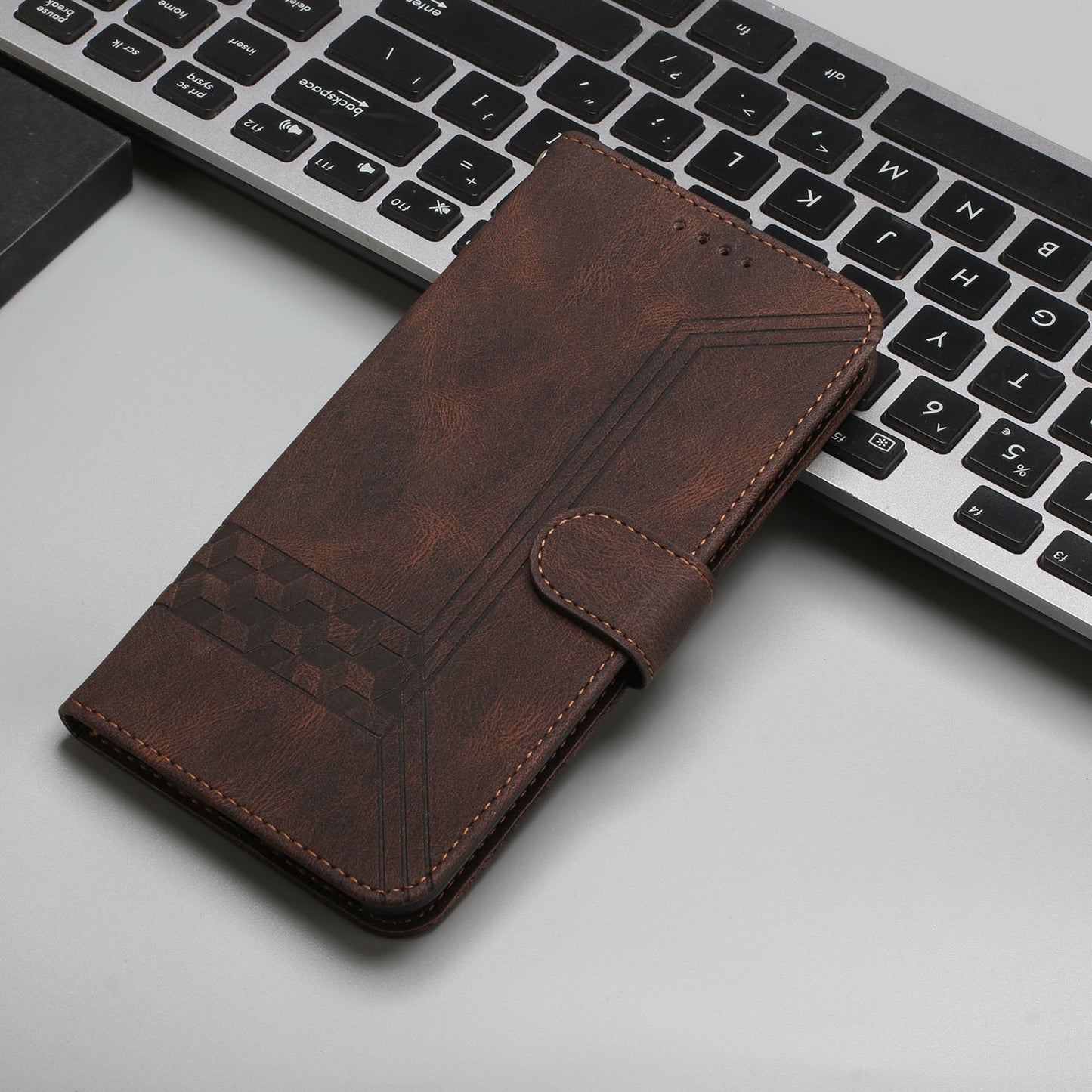 For iPhone 17 Phone Case with Strap Imprint PU Leather Wallet Stand Cover - Coffee