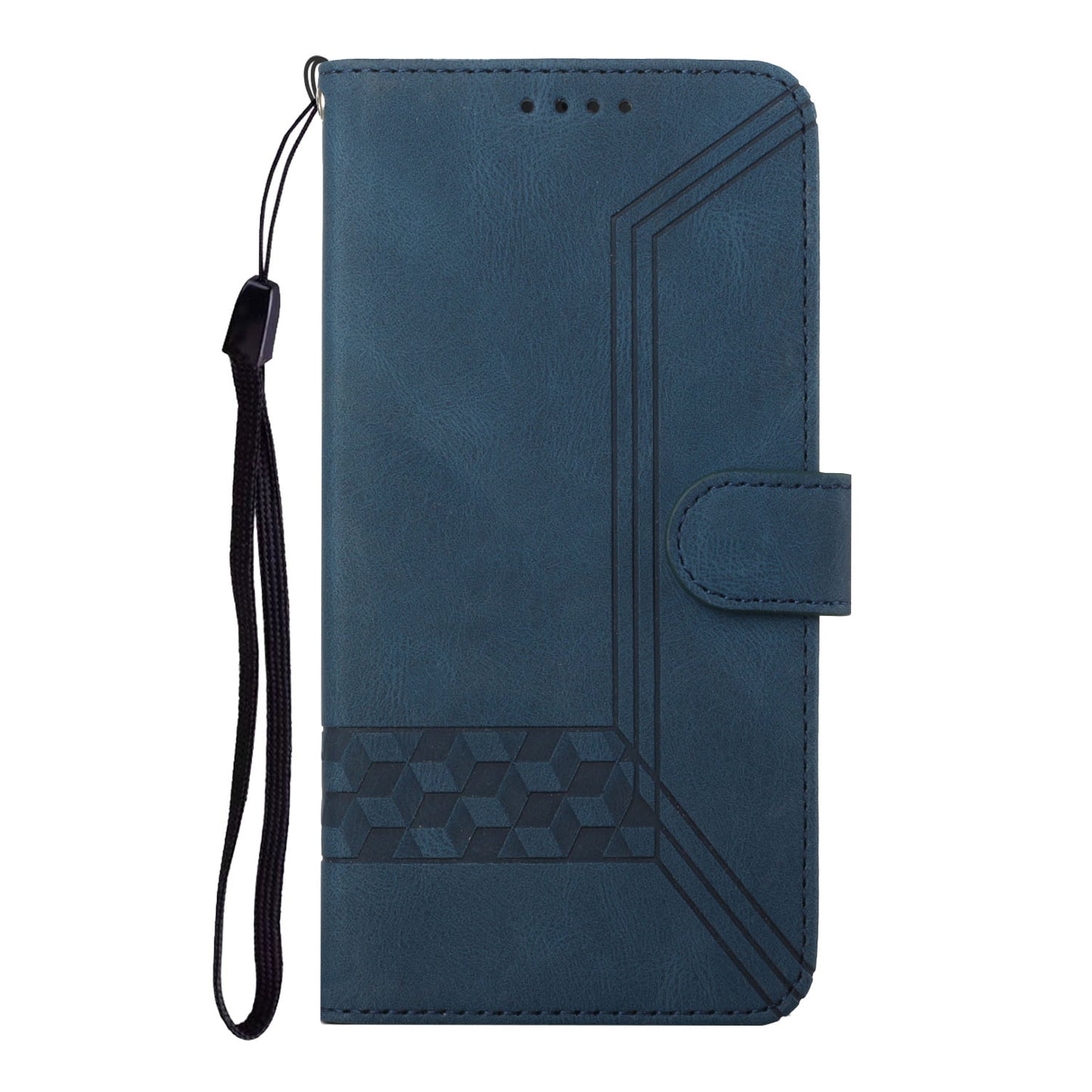 For iPhone 17 Phone Case with Strap Imprint PU Leather Wallet Stand Cover - Royal Blue