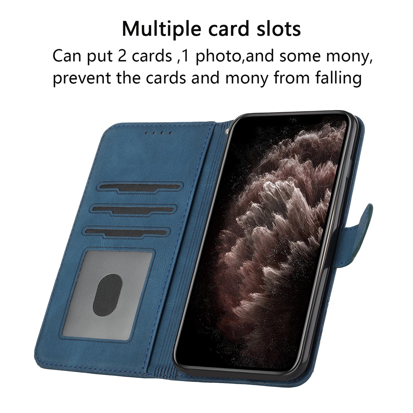 For iPhone 17 Phone Case with Strap Imprint PU Leather Wallet Stand Cover - Royal Blue