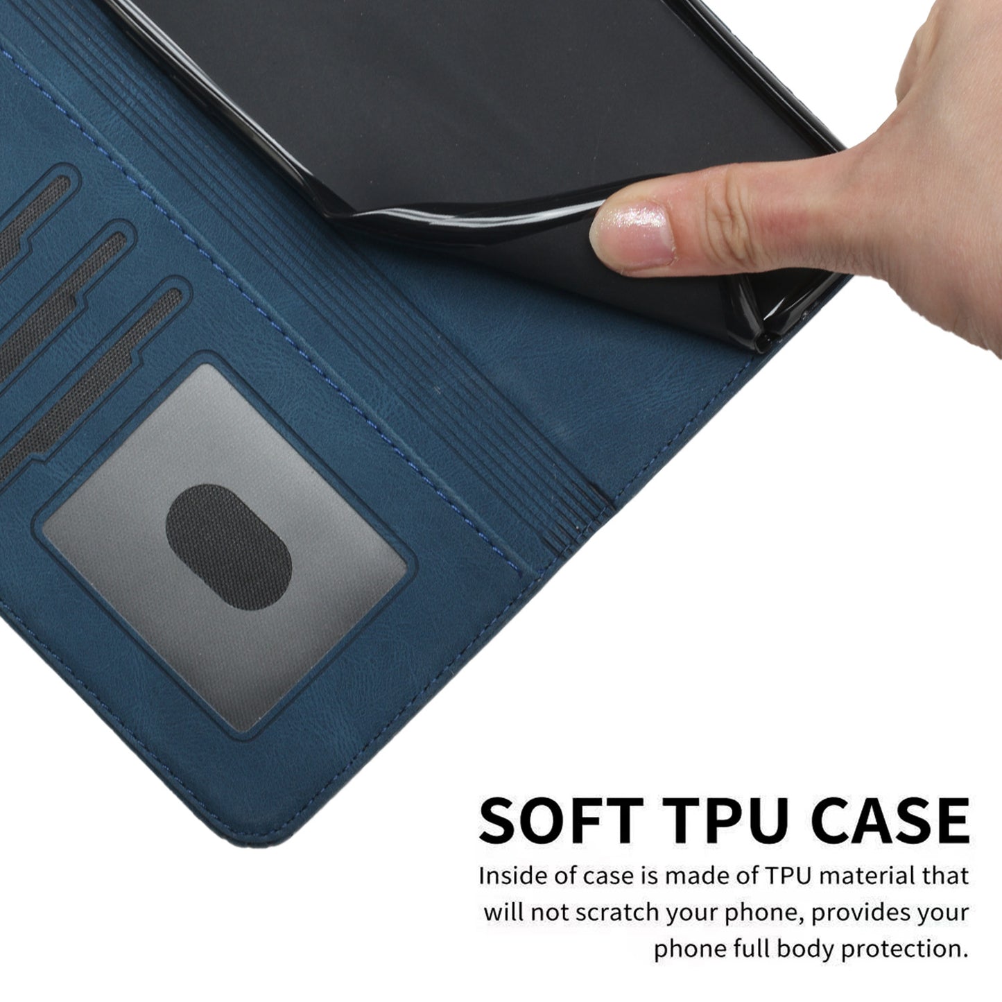 For iPhone 17 Phone Case with Strap Imprint PU Leather Wallet Stand Cover - Royal Blue