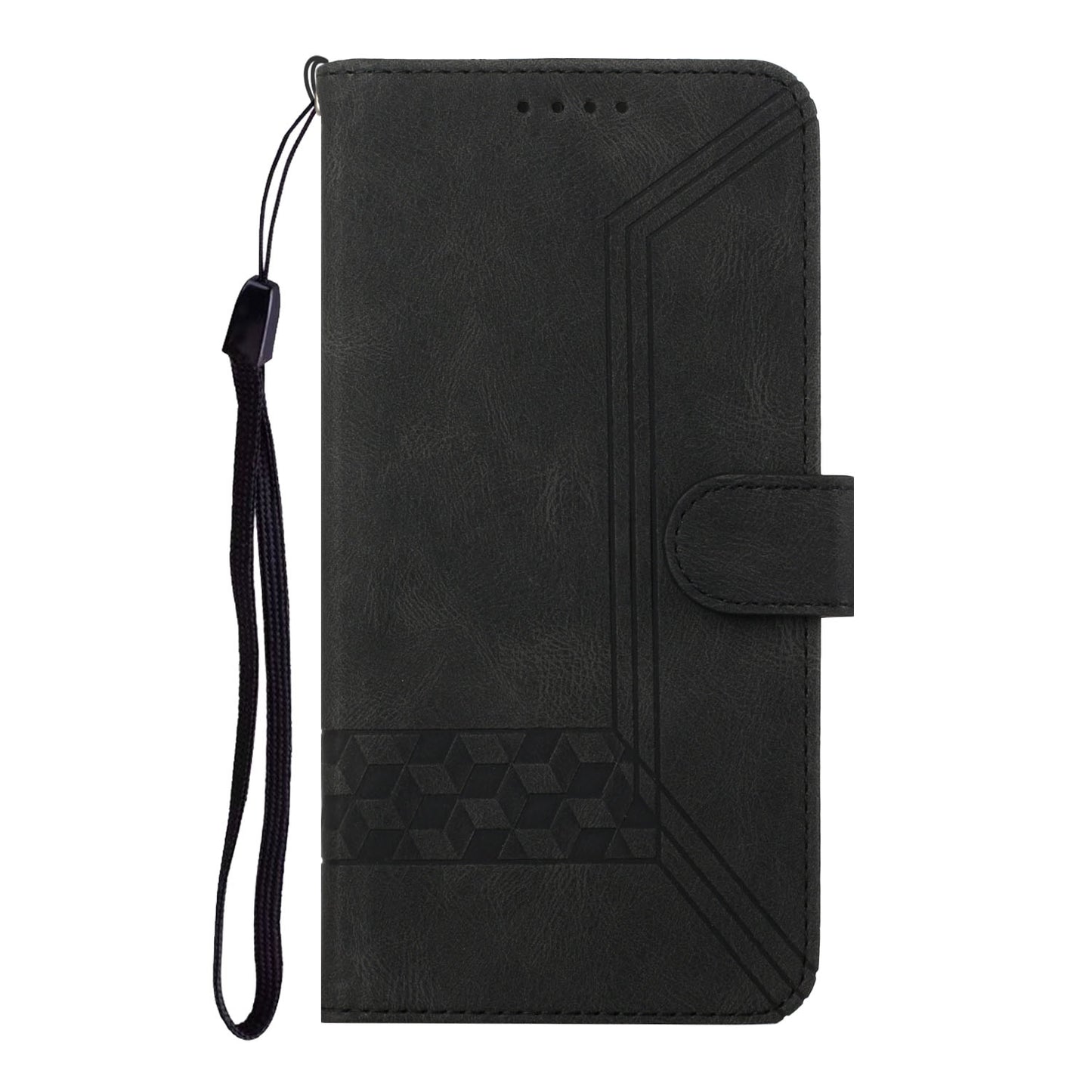 For iPhone 17 Phone Case with Strap Imprint PU Leather Wallet Stand Cover - Back