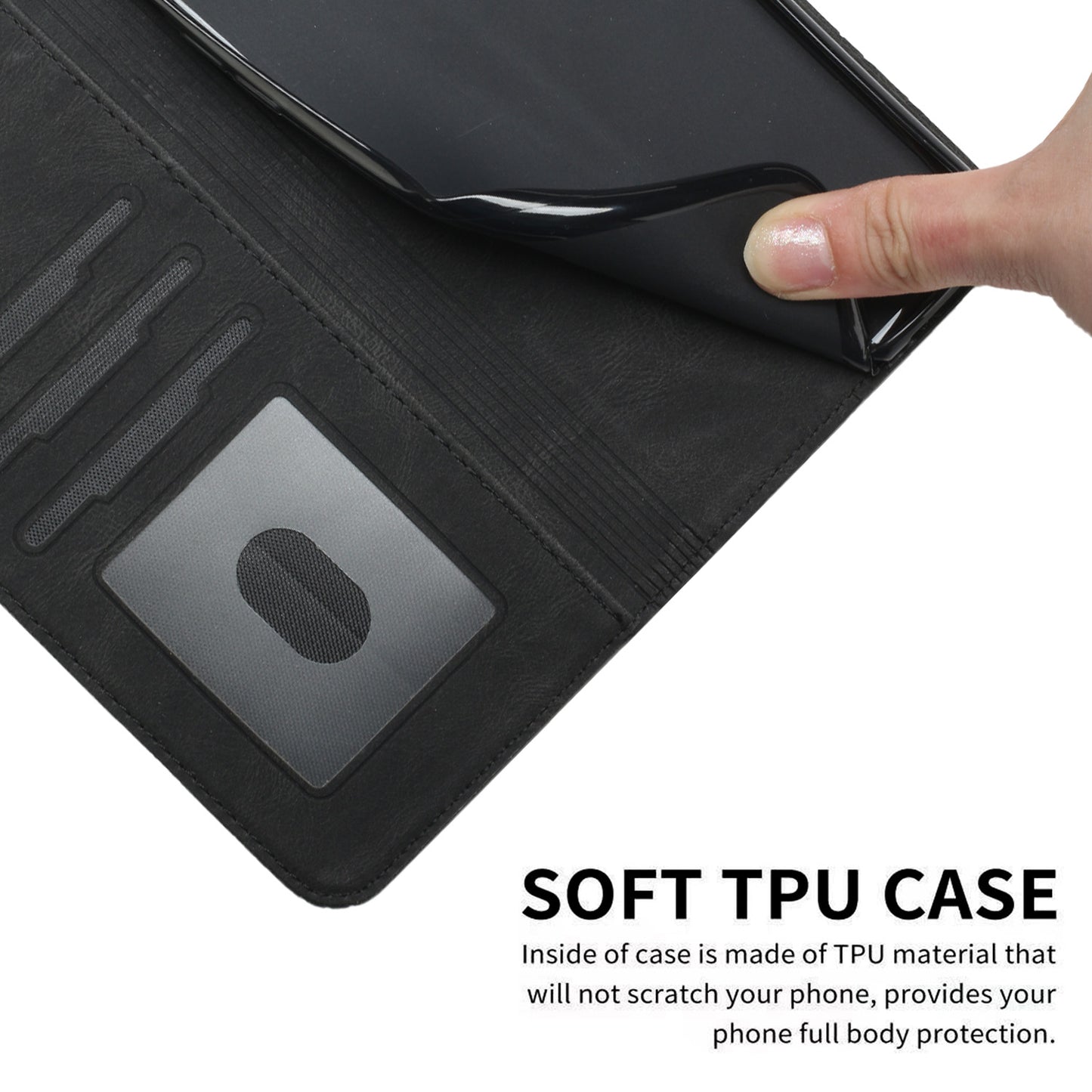 For iPhone 17 Phone Case with Strap Imprint PU Leather Wallet Stand Cover - Back