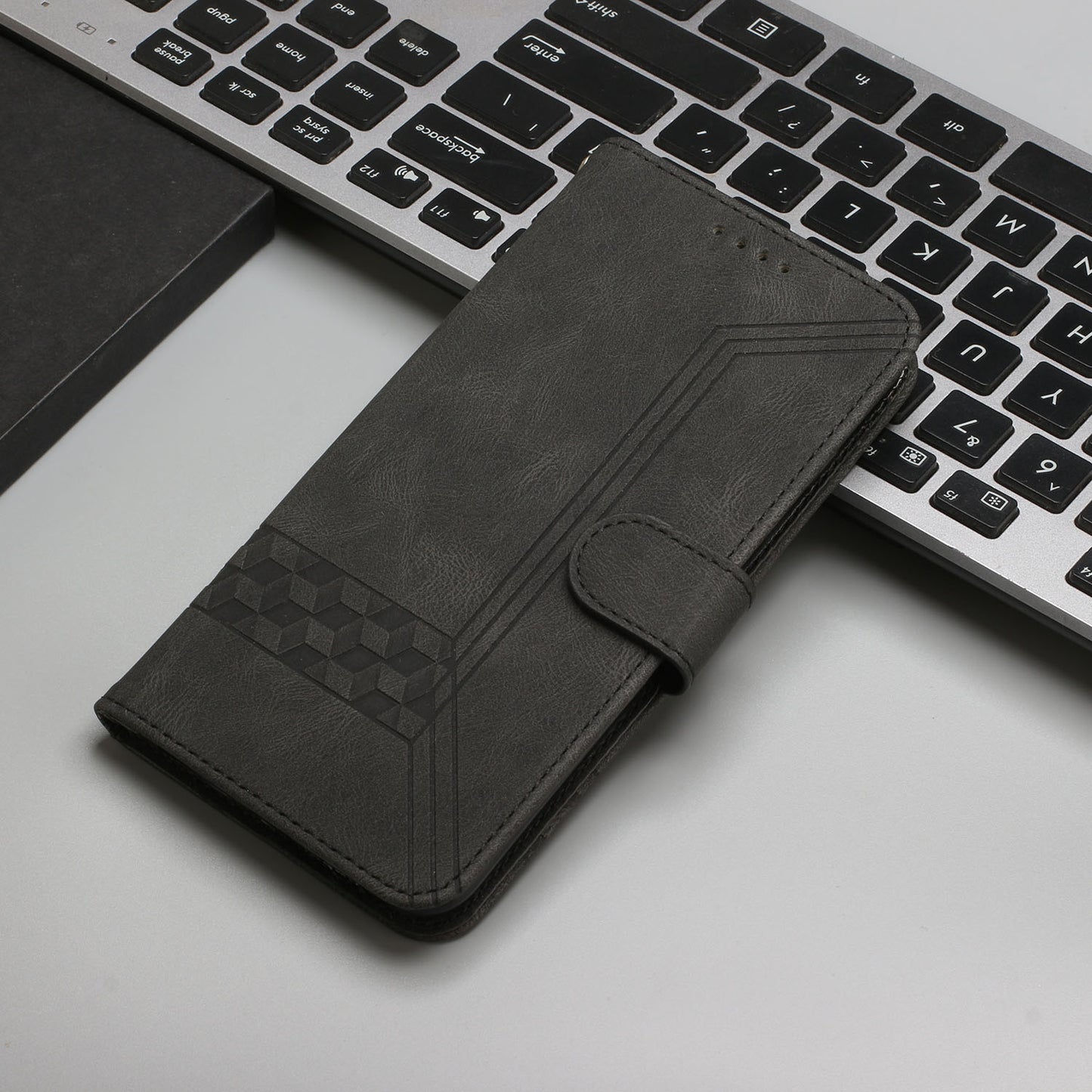 For iPhone 17 Phone Case with Strap Imprint PU Leather Wallet Stand Cover - Back