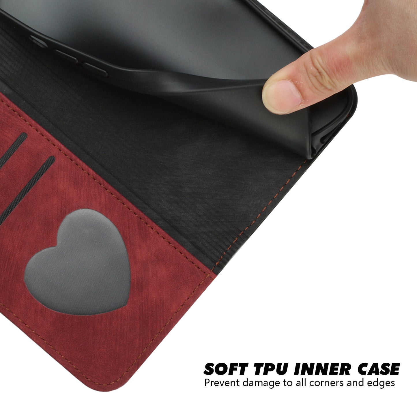 For iPhone 17 PU Leather Case with Strap Phone Cover Stand Side Magnetic Button Design - Black+Red