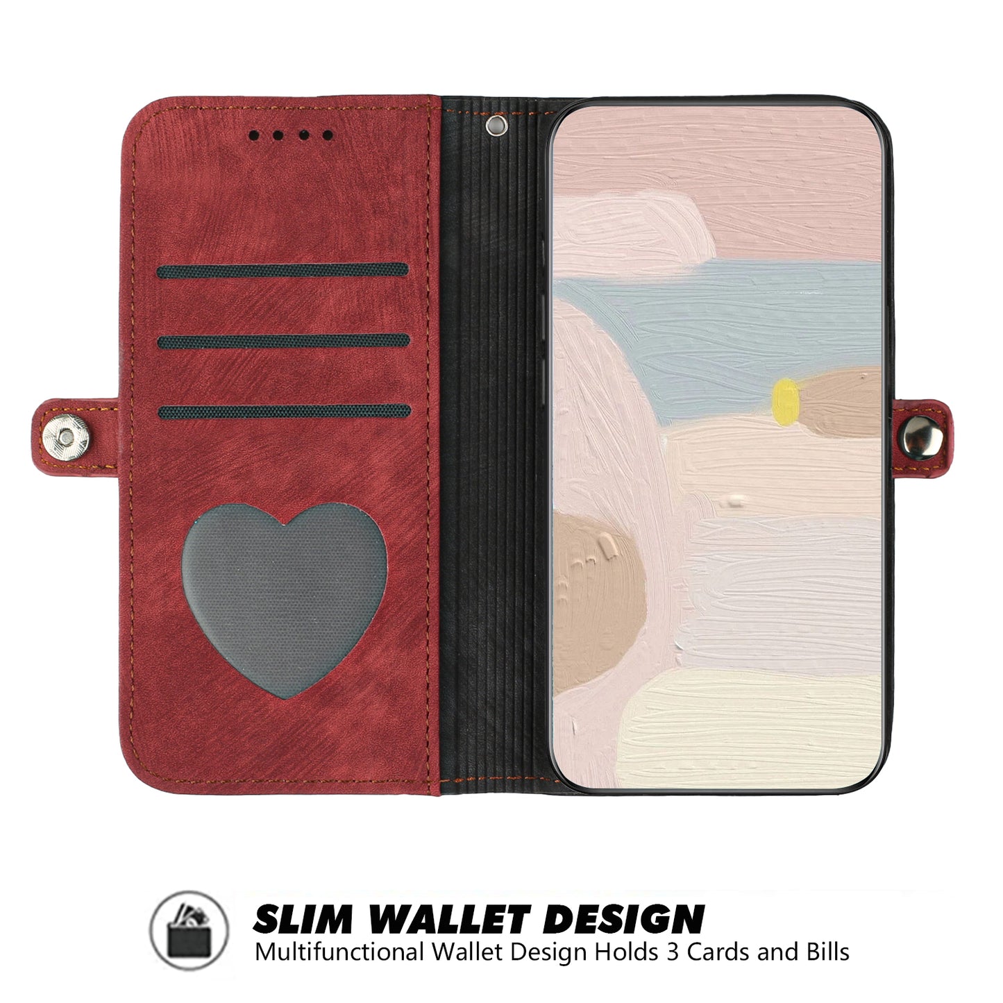 For iPhone 17 PU Leather Case with Strap Phone Cover Stand Side Magnetic Button Design - Black+Red
