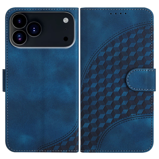 For iPhone 17 Pro Leather Case with Wrist Strap Diamond Imprint Wallet Phone Cover - Royal Blue