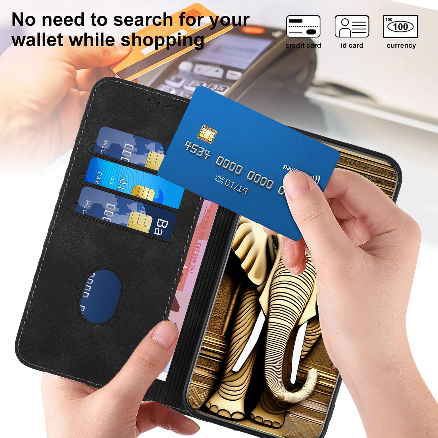 For iPhone 17 Leather Case with Wrist Strap Diamond Imprint Wallet Phone Cover - Black