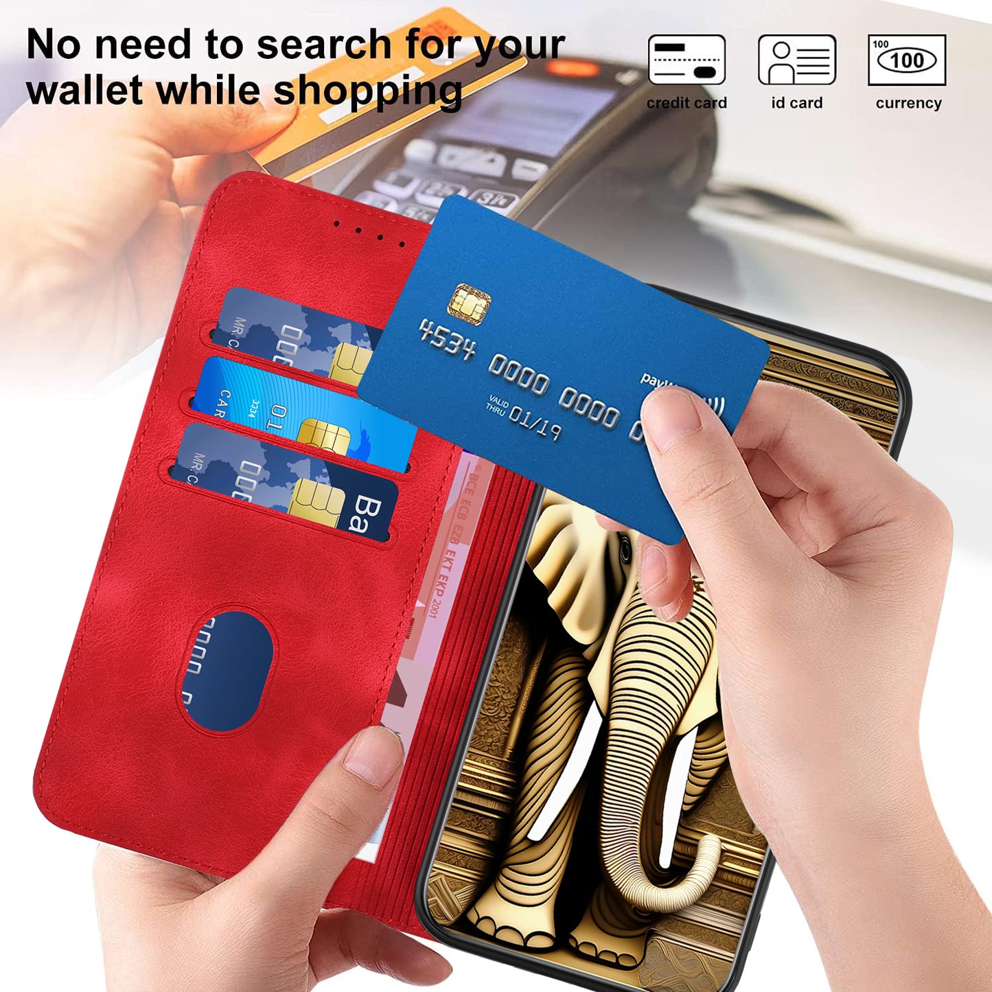 For iPhone 17 Leather Case with Wrist Strap Diamond Imprint Wallet Phone Cover - Red