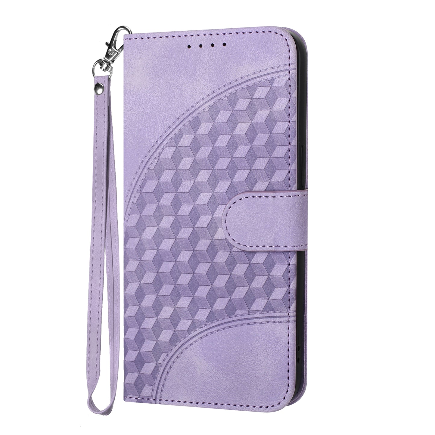 For iPhone 17 Leather Case with Wrist Strap Diamond Imprint Wallet Phone Cover - Purple