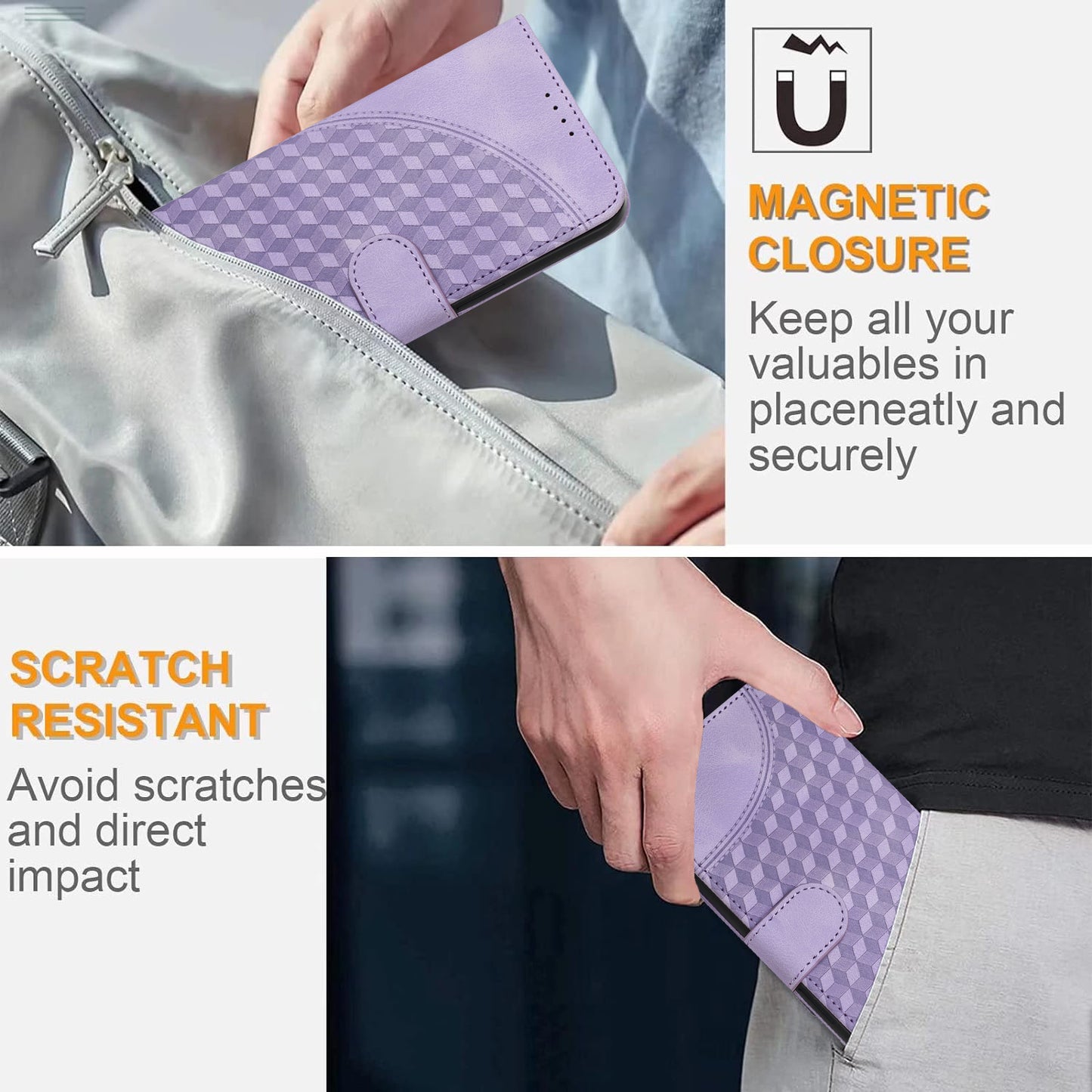 For iPhone 17 Leather Case with Wrist Strap Diamond Imprint Wallet Phone Cover - Purple