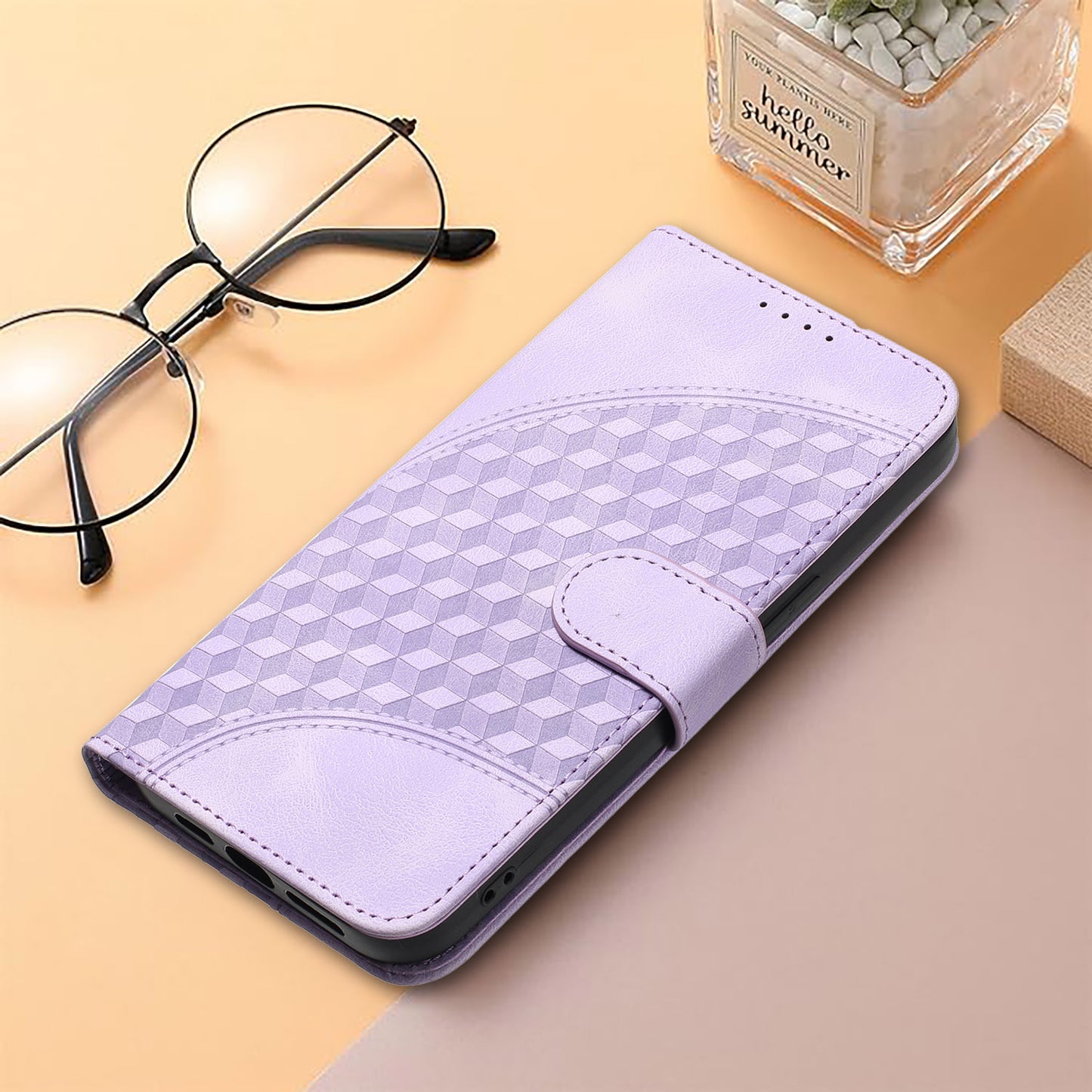 For iPhone 17 Leather Case with Wrist Strap Diamond Imprint Wallet Phone Cover - Purple