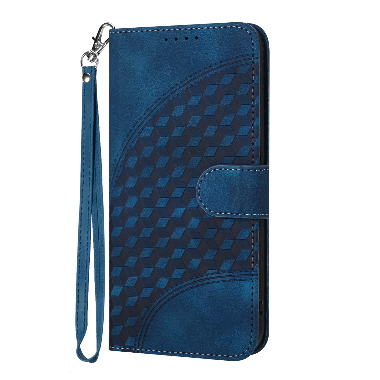 For iPhone 17 Leather Case with Wrist Strap Diamond Imprint Wallet Phone Cover - Royal Blue
