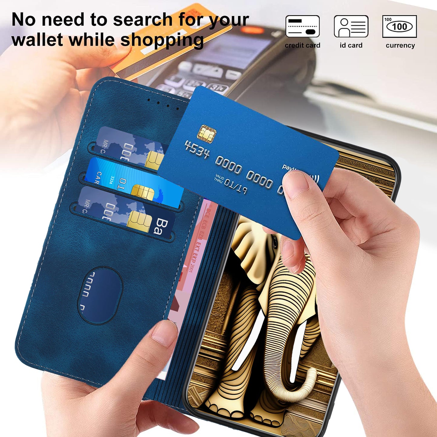 For iPhone 17 Leather Case with Wrist Strap Diamond Imprint Wallet Phone Cover - Royal Blue