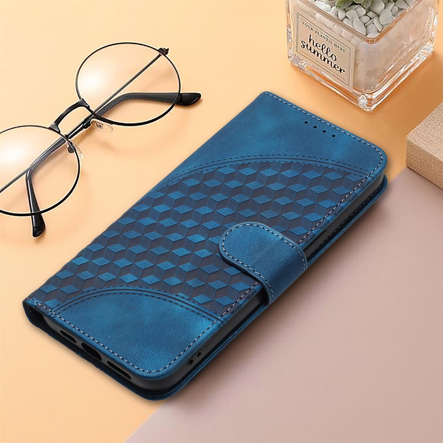 For iPhone 17 Leather Case with Wrist Strap Diamond Imprint Wallet Phone Cover - Royal Blue