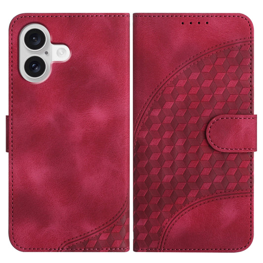 For iPhone 17 Leather Case with Wrist Strap Diamond Imprint Wallet Phone Cover - Rose Red